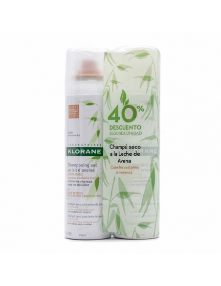 Klorane Champú Seco A La Leche De Avena Castaño Moreno 2x150ml