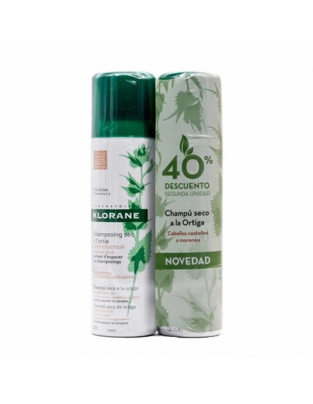 Klorane Champú Seco Al Extracto De Ortiga Castaño Moreno 2x150ml