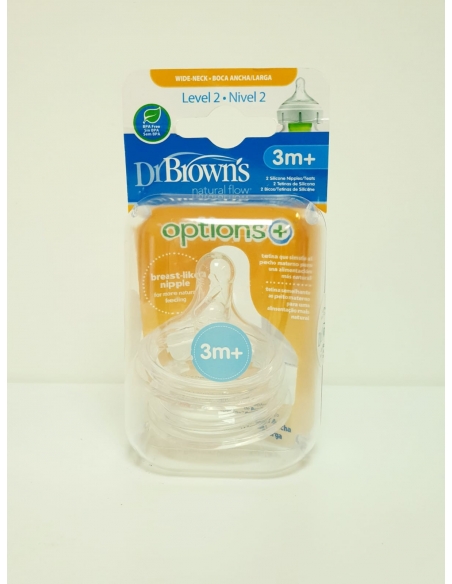 Dr Browns Tetina Boca Ancha Options + 3-6 meses Nivel 2 2uds