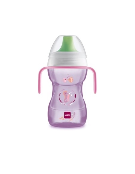 Vaso con boquilla dura mam rosa fun to drink cup rn +8 m 270 ml