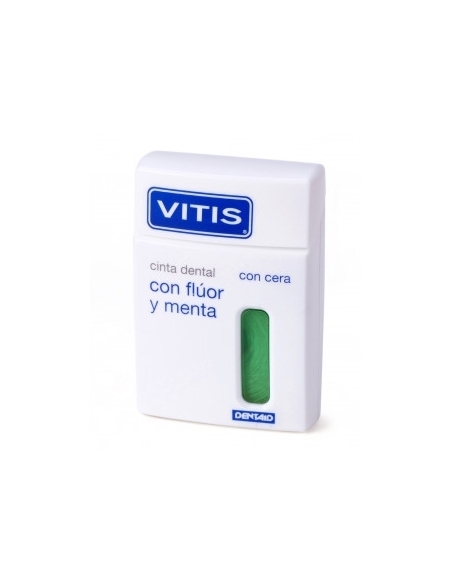 Cinta dental vitis flúor menta 50 m. Elimina eficazmente la placa bacteriana de la dentadura bajo la línea de las encías