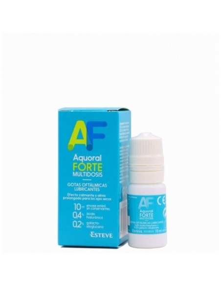 Aquoral forte multidosis gotas10ml: Solución oftalmológica con efecto hidratante.