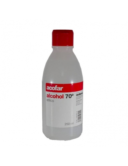 Alcohol 70 acofar 250 ml: Siempre necesario en el hogar ya que puede matar hasta 90% de patógenos en la piel.