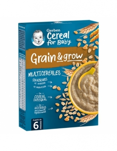 Gerber papilla multicereales 0% 180 gr. formula sin azucares añadidos, indicada para bebes a partir de 6 meses.