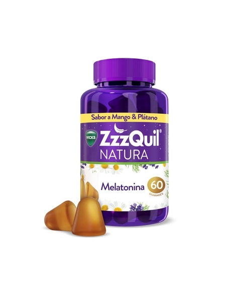 ZzzQuil natura mango & plátano 60 gummies: Fórmula compuesta a base de melatonina, vitamina B6 y extractos de plantas naturales