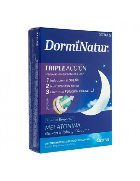 Dorminatur triple accion 30 comprimidos fórmula indicada para favorecer el descanso y la fatiga mental al despertar. Combinación
