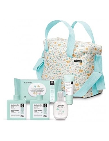Bolso paseo azul pack Suavinex, ideal para transportar todos los accesorios del bebe. En su interior podemos encontrar diferente