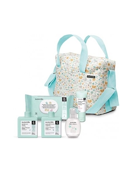 Bolso paseo azul pack Suavinex, ideal para transportar todos los accesorios del bebe. En su interior podemos encontrar diferente