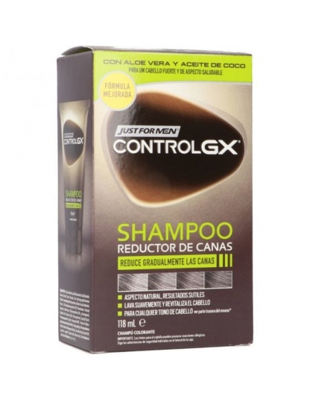 Just for men control gx champú 118 ml: Este champú lava el cabello con suavidad a la vez que ayuda a reducir las canas progresiv