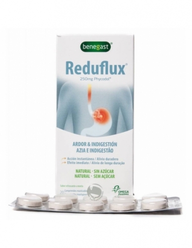 Reduflux 250 mg phycodol 20 comprimidos masticables: Indicado para proporcionar alivio contra la acidez de estómago y la indiges