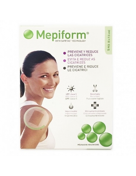 Apósito mepiform silicona cicatrizante 5x7.5 upf 5 unidades: Apósitos indicados para difuminar las cicatrices, tanto las antigua