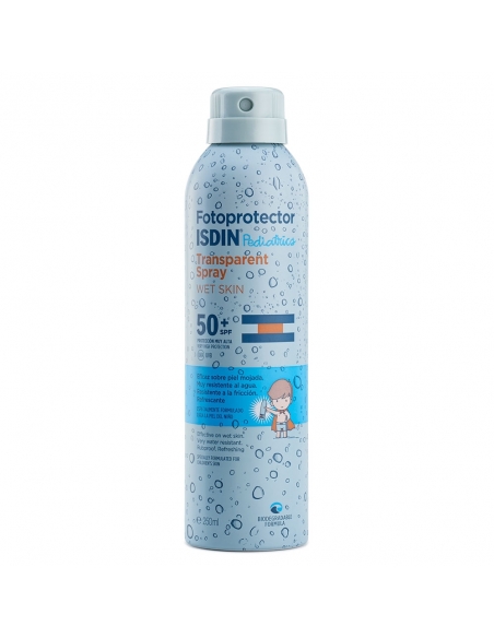 Fotoprotector  isdin f50 pediátrico  wet skin 250ml: Crema solar en spray transparente, su textura ligera hace que su aplicación