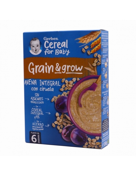 Gerber papilla avena y ciruela 250 gr: Papilla de cereales rica en fibra
