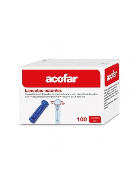 Acofar lancetas esteriles 100 lancetas: Se emplean con la finalidad de verificar los niveles de azúcar en la sangre,