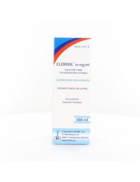 Clorxil 10 mg/ml contiene clorhexidina, que es un antiséptico cutáneo.