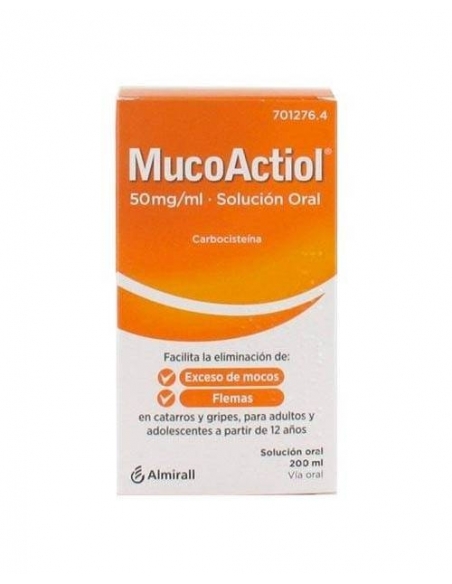 Mucoactiol 50mg/ml solución oral 200 ml: La carbocisteína, principio activo de este medicamento pertenece al grupo de medicament