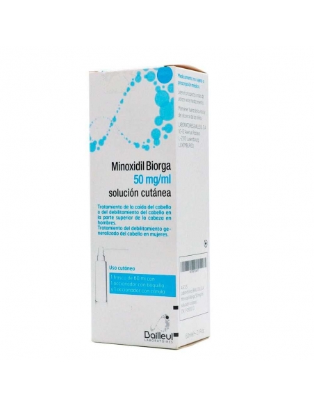Minoxidil biorga 20mg/ml solución cutánea 1frasco 60ml: Es un medicamento en forma líquida previsto para la aplicación directa s