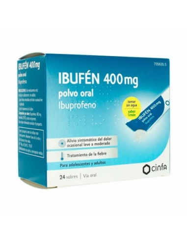 Ibufen 400 mg 24 sobres polvo oral: Ibuprofeno pertenece al grupo de medicamentos llamados antiinflamatorios no esteroideos (AIN