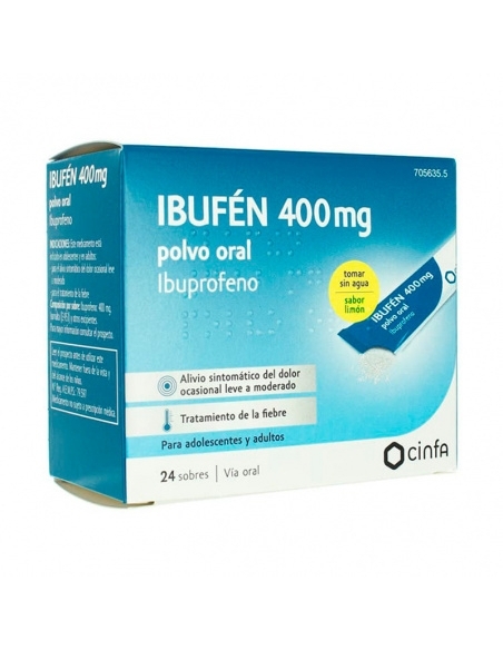 Ibufen 400 mg 24 sobres polvo oral: Ibuprofeno pertenece al grupo de medicamentos llamados antiinflamatorios no esteroideos (AIN
