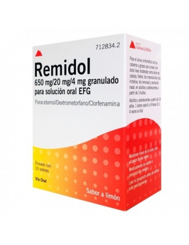 Remidol farmasierra 650/20/4 mg oral efg: Es un medicamento que contiene tres activos en asociación: paracetamol que reduce la f