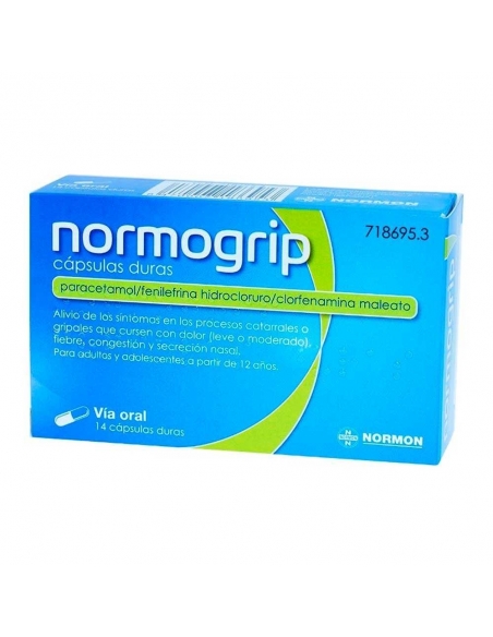 Normogrip 14 capsulas: Normogrip capsulas duras es una asociación de paracetamol analgésico que disminuye el dolor y la fiebre.