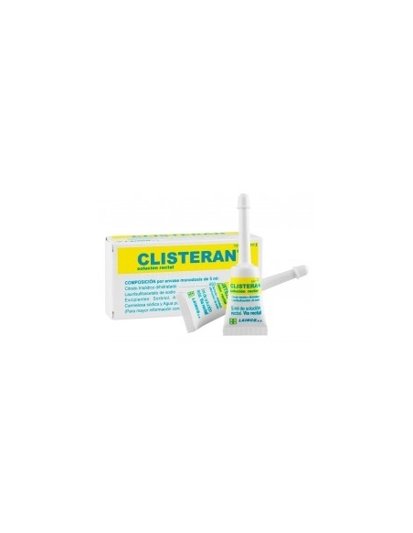 Clisteran solución rectal 4 enema 5 ml: Clisteran es un medicamento con acción laxante, que se administra por vía rectal y que a