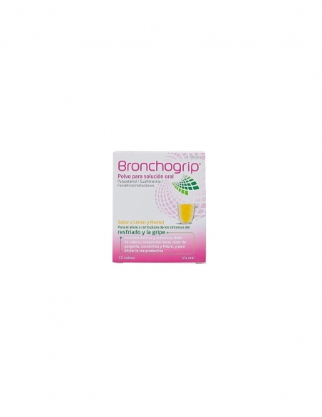 Bronchogrip 10 sobres: Se utiliza para el alivio a corto plazo de los síntomas del resfriado y la gripe.
