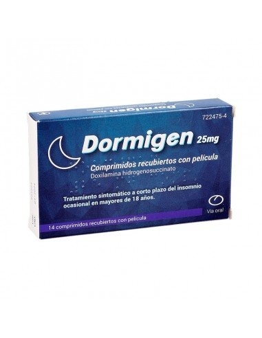 Dormigen 25mg 14 comprimidos recubiertos: Es un medicamento que contiene el principio activo hidrogenosuccinato de doxilamina.
