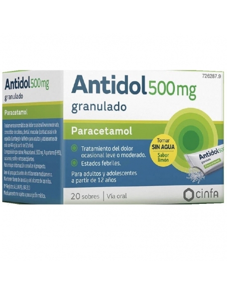 Antidol 500 mg 20 sobres granulado: Paracetamol es eficaz para reducir el dolor y la fiebre