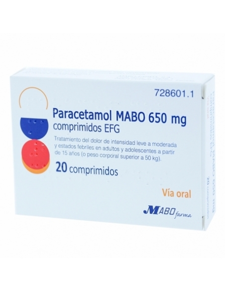 Paracetamol mabo 650 mg 20 comprimidos efg: El paracetamol pertenece al grupo de medicamentos llamados analgésicos y antipirétic
