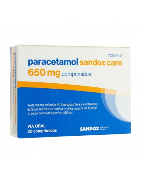 Paracetamol sandoz care 650 mg 20 comprimidos: El paracetamol pertenece al grupo de medicamentos llamados analgésicos y antipiré