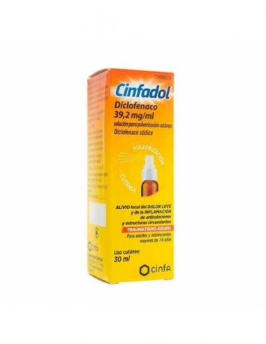 Cinfadol diclofenaco 39.2mg/ml pulverización 30ml: Diclofenaco sódico, principio activo de este medicamento, pertenece al grupo