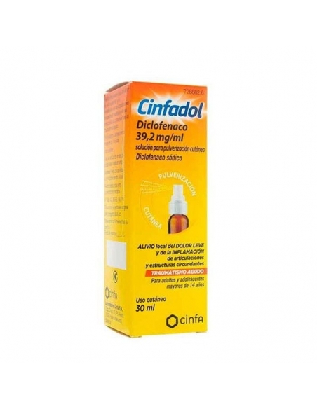 Cinfadol diclofenaco 39.2mg/ml pulverización 30ml: Diclofenaco sódico, principio activo de este medicamento, pertenece al grupo