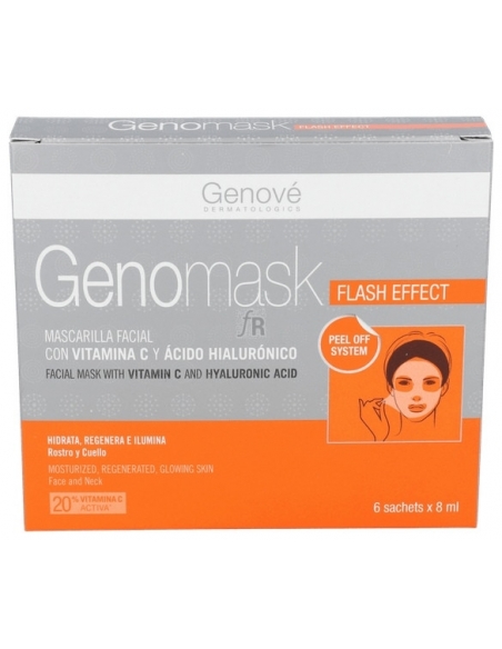 Genomask vitamina c monodosis 8 unidades: Mascarilla facial para regenerar, e hidratar, aportando luz al rostro gracias a sus pr