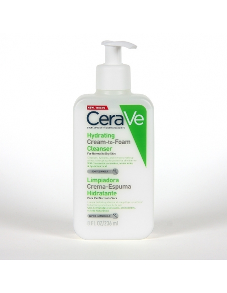 Cerave crema limpiadora hidratante con espuma 236ml: Ideal para la limpieza diaria del rostro y ojos.