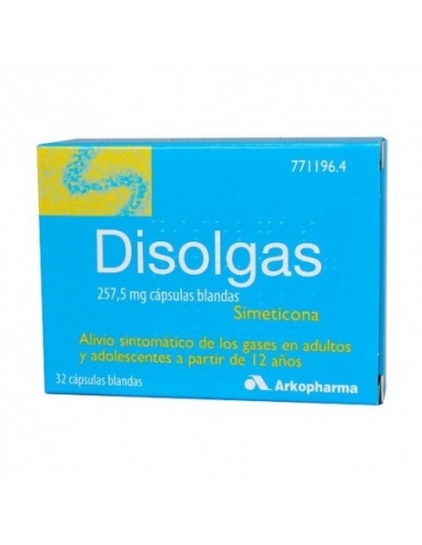 Disolgas 257.7mg 32 capsulas blandas: Disolgas actúa rompiendo los gases atrapados que causan hinchazón.