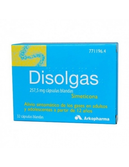 Disolgas 257.7mg 32 capsulas blandas: Disolgas actúa rompiendo los gases atrapados que causan hinchazón.