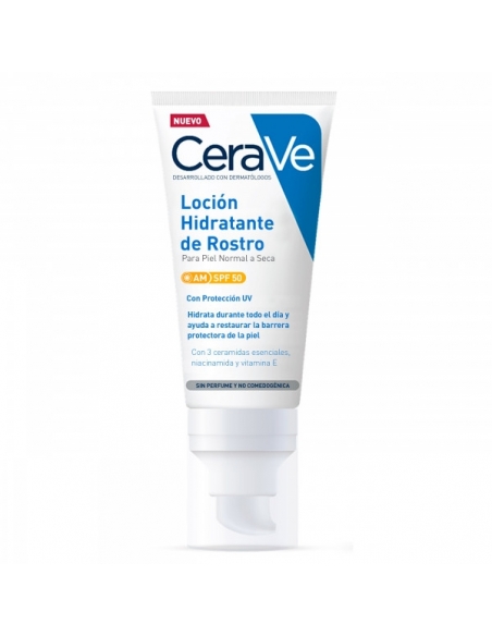 Cerave locion hidratante facial spf 50: Hidratante que actúa reparando la barrera cutánea, con fotoprotección SPF50