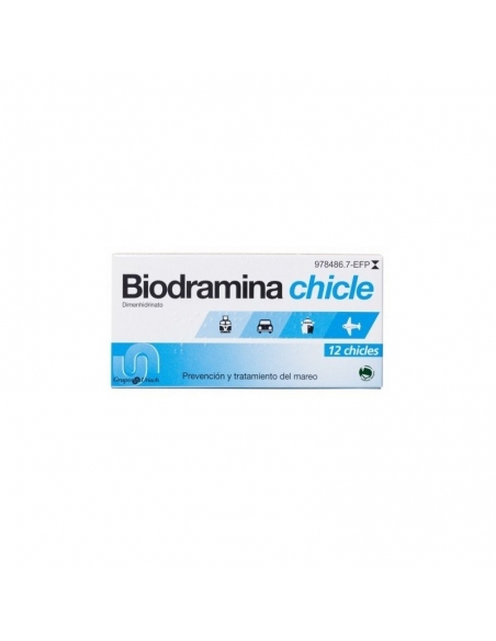 Biodramina 12 chicles: El dimenhidrinato es el principio activo de este medicamento y actúa contra el mareo producido por los me