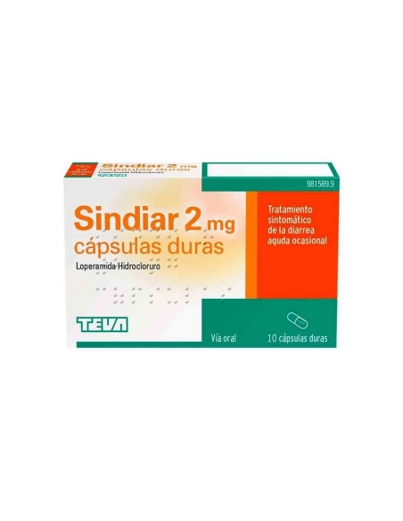 Sindiar 2 mg 10 capsulas: La loperamida es un antidiarreico que reduce los movimientos y secreciones intestinales.