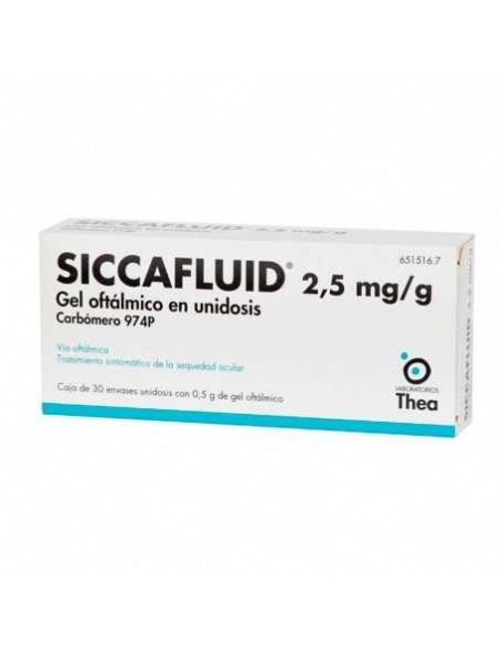 Siccafluid 2.5 mg gel oftálmico 30 monodosis: Siccafluid es un sustituto de las lágrimas.