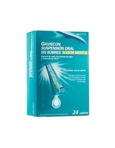 Gaviscon 24 sobres 10ml susp oral liquido menta: Pertenece al grupo de medicamentos denominados otros agentes contra la úlcera p