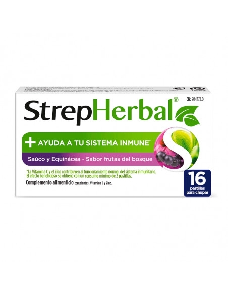 Strepherbal sauco y equinácea 16 pastillas: Complemento alimenticio elaborado a base de plantas, vitamina C y Zinc .
