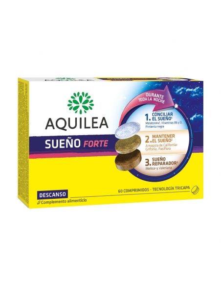 Aquilea sueño forte 60 comprimidos: Innovador comprimido en tricapa, formulado para conciliar y mantener un sueño de calidad.