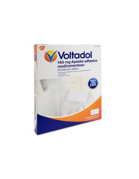 Voltadol 140 mg 5 apósitos adhesivos medicamentoso: Parche para aliviar el dolor muscular.