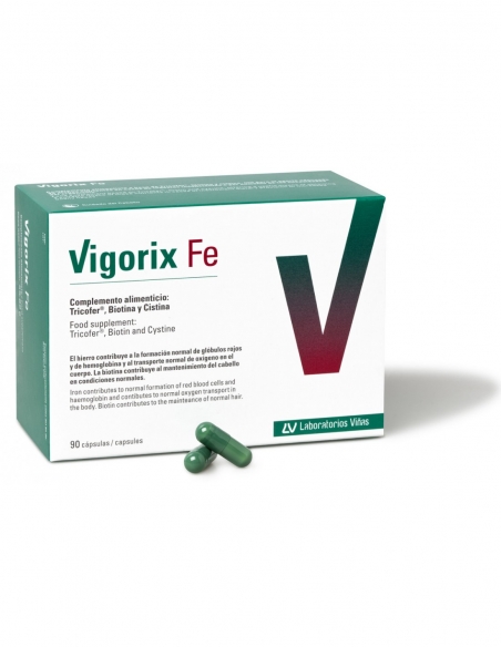 Vigorix fe 90 caps: Su acción se centra en contribuir al mantenimiento normal del cabello.