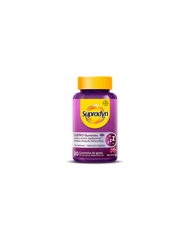 Supradyn Sueño 30 Gummies es un complemento alimenticio diseñado para adultos que buscan mejorar la calidad de su descanso noctu