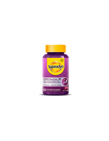 Supradyn Sueño 30 Gummies es un complemento alimenticio diseñado para adultos que buscan mejorar la calidad de su descanso noctu