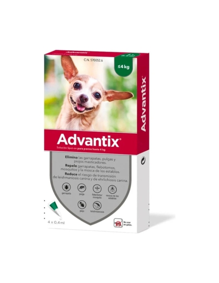 Advantix Perros hasta 4 kg 4 pipetas | Repele flebotomos | FarmaViesques